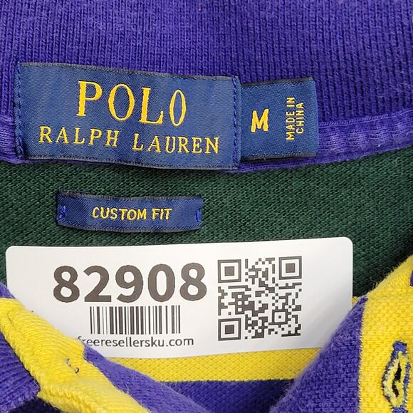 Ralph-Lauren Scribble Striped Polo Shirt S/M 18x25 Cropped - Picture 6 of 13